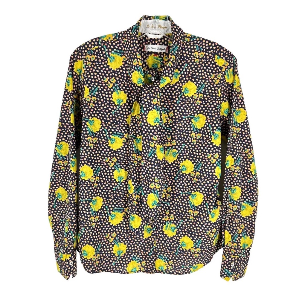 Le Sarte Pettegole Blouse Colorful Floral Print Bow Neck Cotton IT 44 US 8